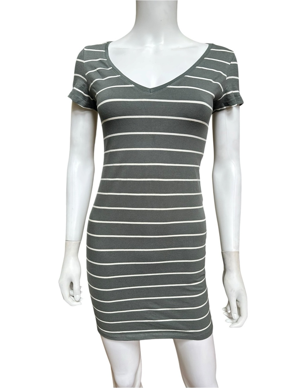 H&M Green Striped V-Neck Short Sleeve Dress, NWOT, S